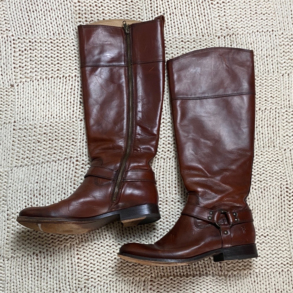 Frye Melissa Harness Extended Leather Calf Tall Riding Boots Brown Size 9.5B - Picture 2 of 11